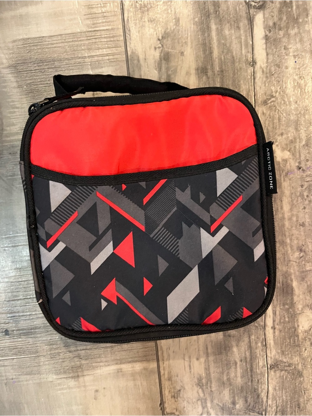 Arctic Zone Insulated Lunch Box Red Black Gray Geometric School Lunch Bag